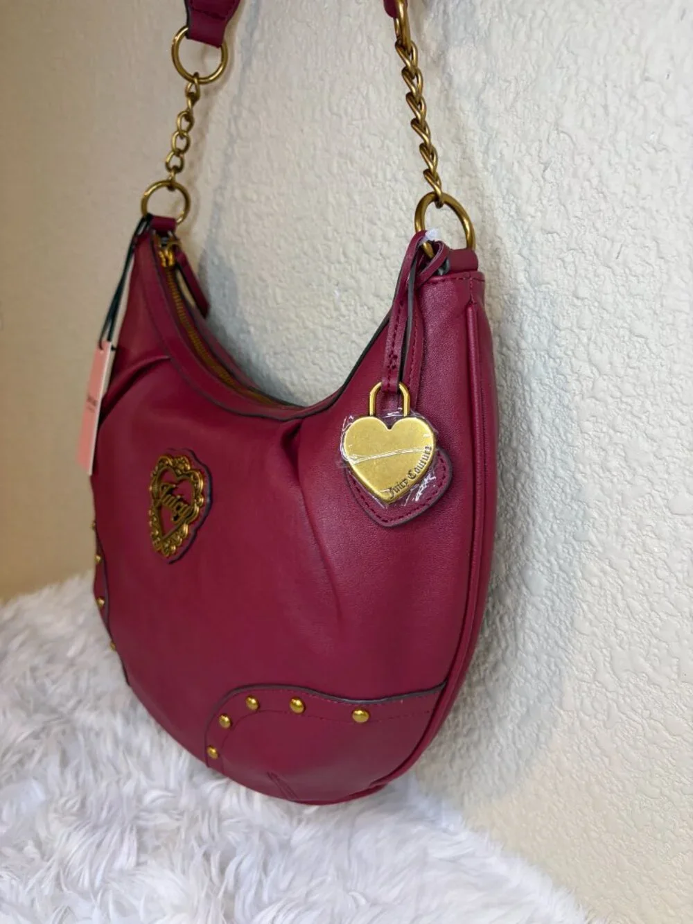 Juicy Couture In Her Juicy Era Cranberry Studded Hobo Shoulder Bag NWT